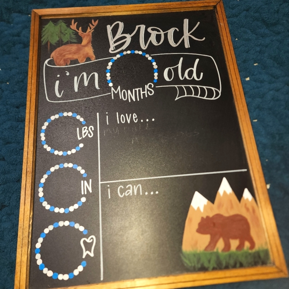 Custom woodland chalkboard 1st year Brock